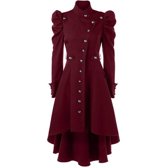 Steampunk Victorian Swallow Tail Long Trench Coat Jacket Red Cosplay Punk NWT - Picture 1 of 5